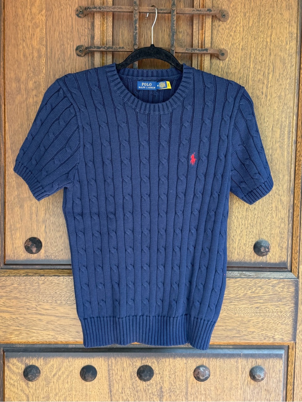 Ralph Lauren Navy Cable-Knit Crewneck with Red Pony  Size M